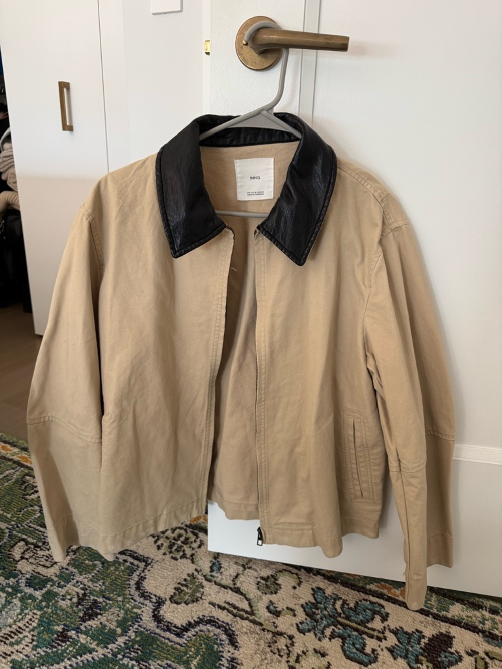 Mango Beige Jacket with Black Leather Collar